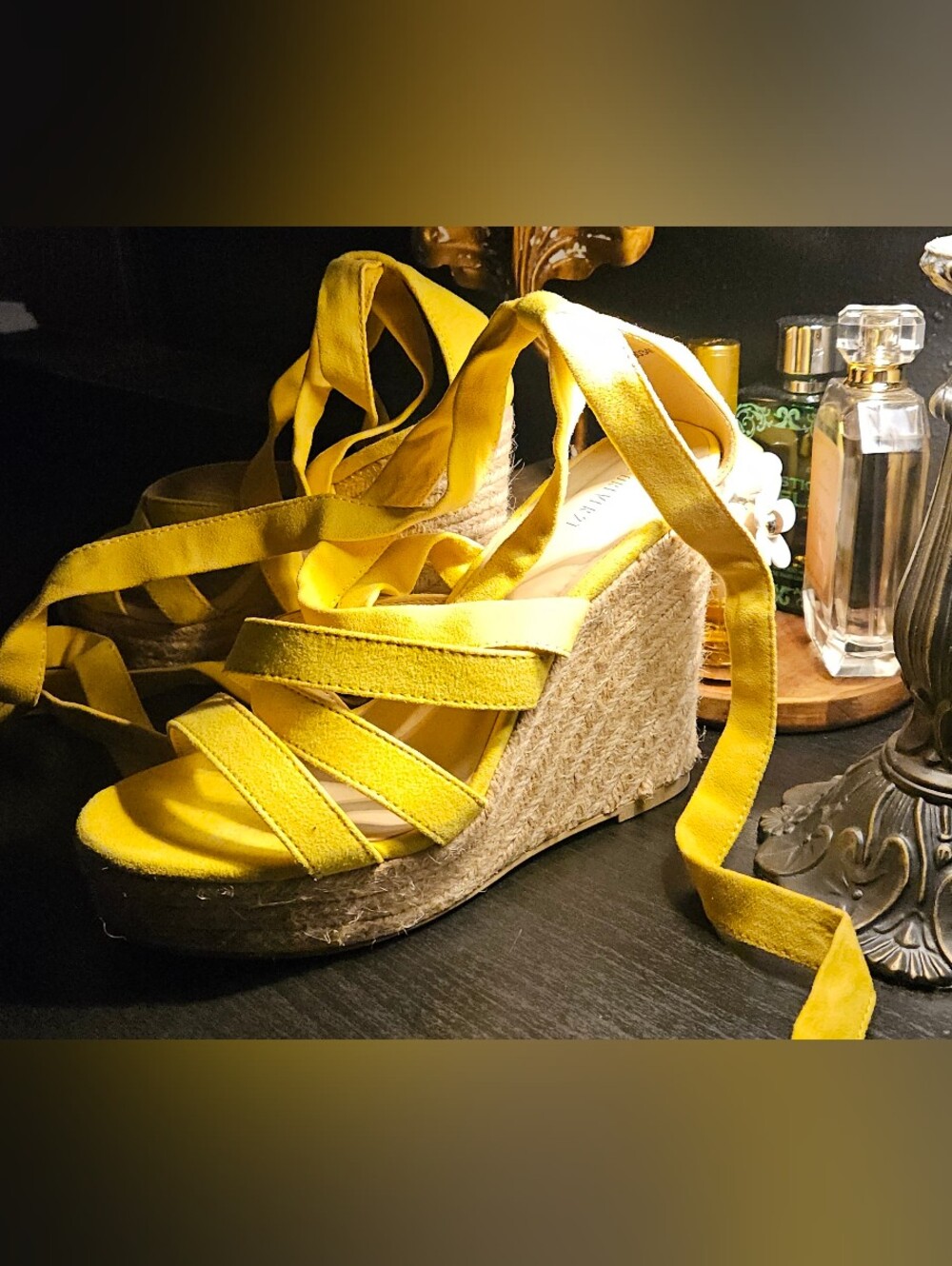 Forever 21 Yellow Espadrille Wedge Sandals with Wrap Straps